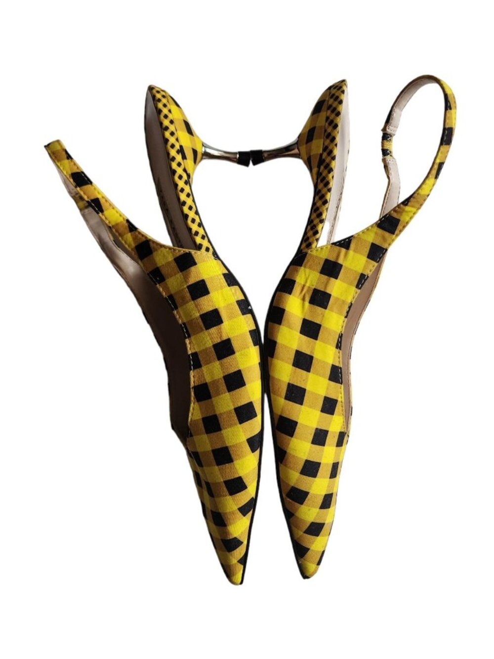 ZARA Women's Yellow/Black Gingham Slingback Pointed Toe Sandals Size 39 - Picture 5 of 11